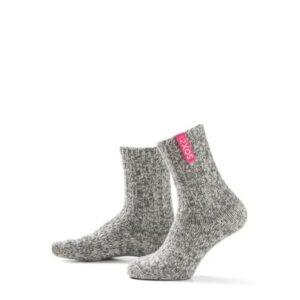 SOXS grijze merino wollen sokken met Bubblegum label