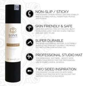 Love Generation Premium Yogamat in Diamond Black, 6 mm dik